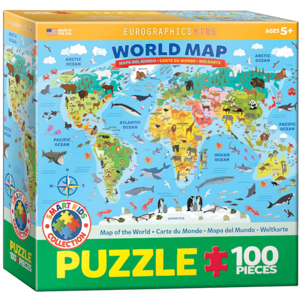 Map of World/Animals Puzzle-100 pc