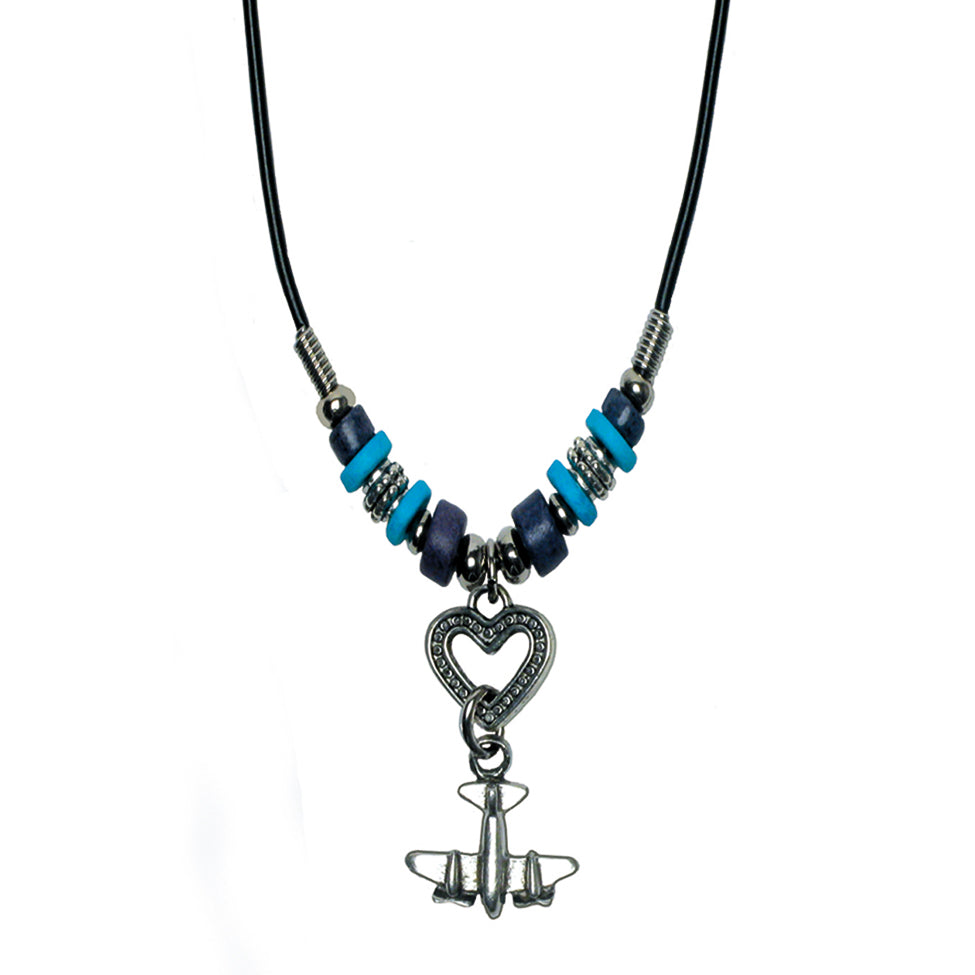 Plane/Heart Multi-Bead Necklace