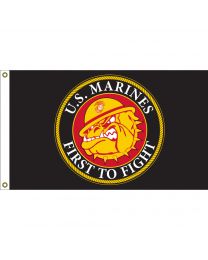USMC First to Fight Bull Dog Flag-Black : 3 x 5